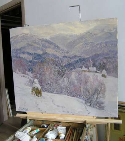 „Winter in die Berge Gemälde von Aleksandr Dubrovskyy“ Leinwand Ölfarbe Impressionismus Landschaftsmalerei 2016 - Foto 2