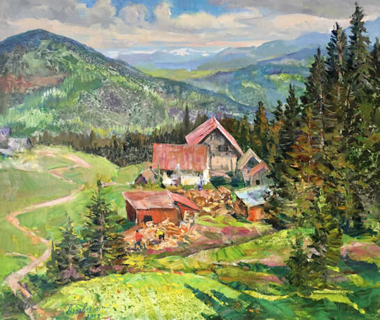 „Moment in den Karpaten Gemälde von Aleksandr Dubrovskyy“ Leinwand Ölfarbe Impressionismus Landschaftsmalerei 2019 - Foto 1