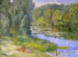 Riverside Painting by Aleksandr Dubrovskyy