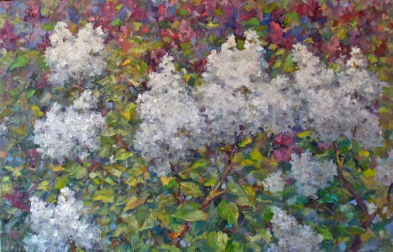 „Weißer Flieder“ Leinwand Ölfarbe Realismus Landschaftsmalerei 2009 - Foto 1