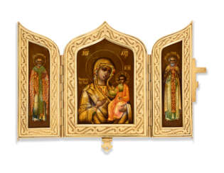 AN ENAMEL SILVER-GILT TRIPTYCH ICON