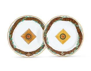 TWO PORCELAIN DINNER PLATES FROM THE ORDER OF ST GEORGE SERVICE 