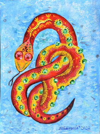 Gemälde „Kluge Schlange The Wise Snake“, Karton, Acrylfarbe, Impressionismus, Animalistisches, 2020 - Foto 1