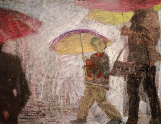 Drawing “City rain”, Paper, Mixed media, Impressionist, Landscape painting, 2018 - photo 1