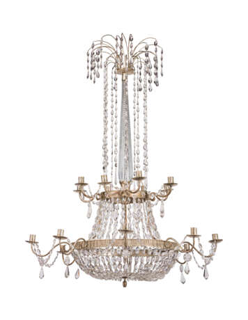 A RUSSIAN NEOCLASSICAL SILVERED-METAL AND CUT-GLASS SIXTEEN-LIGHT CHANDELIER - фото 1