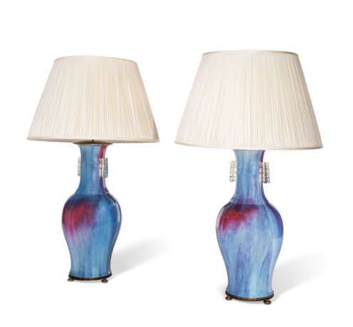 A PAIR OF CHINESE PORCELAIN FLAMBE VASES, MOUNTED AS LAMPS - photo 2