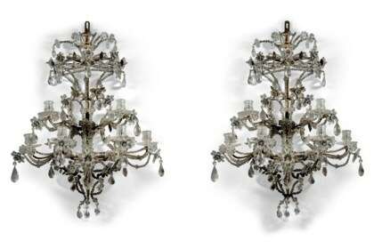 A PAIR OF FRENCH GILT-METAL AND ROCK CRYSTAL SIX-LIGHT WALL-APPLIQUES - photo 1
