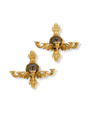 A PAIR OF CHARLES X ORMOLU AND PATINATED-BRONZE FIVE-LIGHT WALL-LIGHTS - фото 1