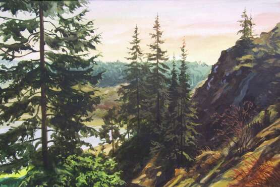 Painting “On the slope”, Watercolor paper, Mixed media, Realism, Landscape painting, Russia, 2010 - photo 1