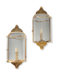 A PAIR OF ENGLISH BRASS 'GEORGE I' WALL-LIGHTS