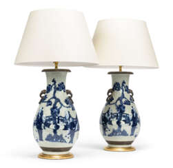 A PAIR OF CHINESE BLUE AND WHITE PORCELAIN VASES, MOUNTED AS LAMPS