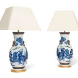 A PAIR OF CHINESE BLUE AND WHITE PORCELAIN VASES, MOUNTED AS LAMPS - фото 1