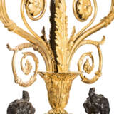 A PAIR OF LATE LOUIS XVI ORMOLU, PATINATED-BRONZE AND WHITE MARBLE TWO-LIGHT CANDELABRA - фото 2