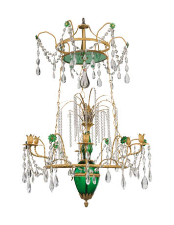 A NORTH EUROPEAN GREEN AND CUT-GLASS SIX-LIGHT CHANDELIER - Foto 1
