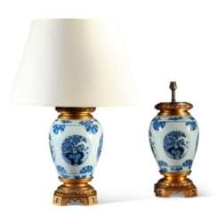 A PAIR OF ORMOLU-MOUNTED CHINESE BLUE AND WHITE PORCELAIN VASES, MOUNTED AS LAMPS