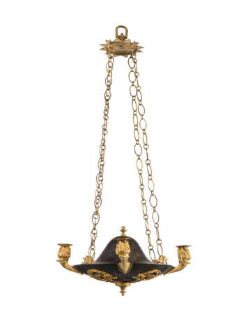 A SWEDISH ORMOLU AND PATINATED-BRONZE FOUR-LIGHT CHANDELIER - фото 1