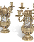 Andre Aucoc. A PAIR OF FRENCH SILVER-GILT AND CUT-GLASS CANDELABRA-VASES