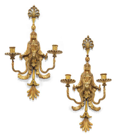 A PAIR OF NORTH EUROPEAN GILTWOOD TWIN-BRANCH WALL-LIGHTS - photo 1