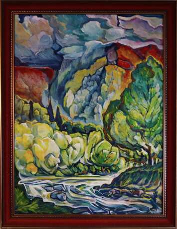 Gemälde „Regen in den Bergen“, Leinwand, Ölfarbe, Impressionismus, Landschaftsmalerei, 2003 - Foto 1