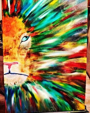 Радужный лев Холст Масляные краски Мифологическая живопись Россия 2020 г. - фото 1