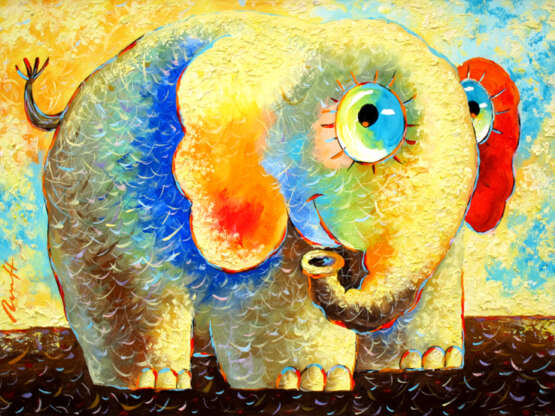 Солнечный слон. Canvas Acrylic paint Impressionism Animalistic 2017 - photo 1