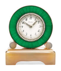 EARLY 20TH CENTURY ENAMEL AND AGATE CLOCK, CARTIER
