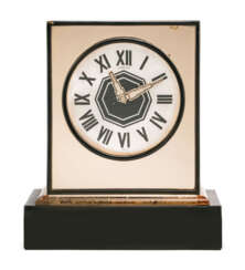 ART DECO MOTHER-OF-PEARL, ROCK CRYSTAL AND ENAMEL MIRRORED CLOCK, CARTIER