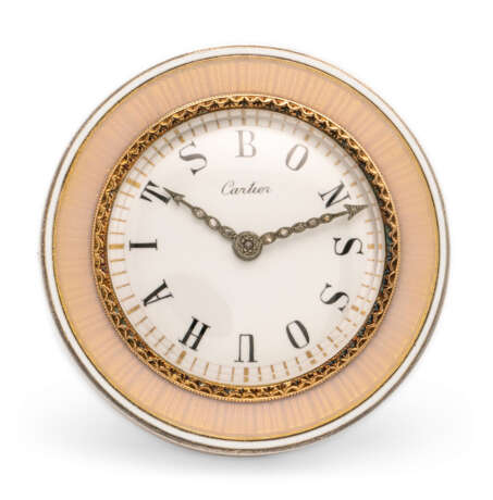 Cartier. PAIR OF BELLE EPOQUE ENAMEL AND DIAMOND DESK CLOCKS, CARTIER - Foto 3