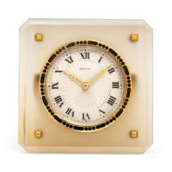ART DECO AGATE AND ENAMEL DESK CLOCK, CARTIER