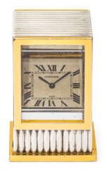 SILVER AND GOLD PRISM TRAVEL CLOCK, CARTIER