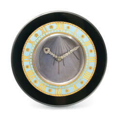 ART DECO ONYX, ENAMEL AND DIAMOND DESK CLOCK, CARTIER