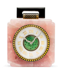 ART DECO PINK QUARTZ CLOCK, CARTIER