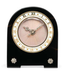 ART DECO ONYX, ENAMEL AND DIAMOND DESK CLOCK, CARTIER