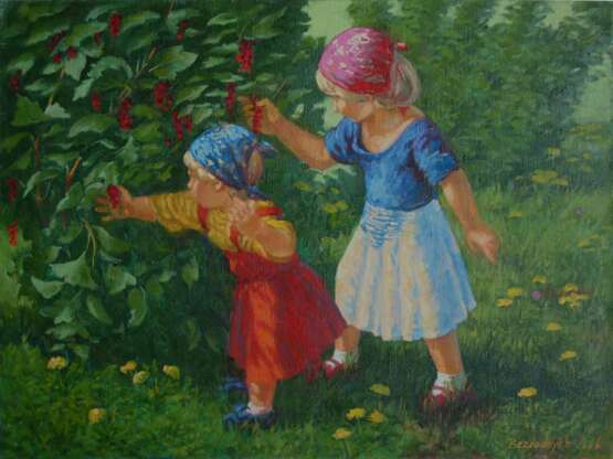 дети .красная смородина Canvas Oil paint Realism Genre art 2006 - photo 1