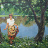 Девушка у пруда Canvas Oil paint Realism Landscape painting 2005 - photo 1
