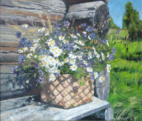 Painting “chamomile.cornflowers”, Canvas, Oil paint, Realist, Still life, 2015 - photo 1