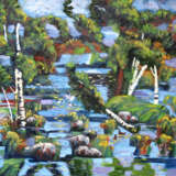 Gemälde „See.Vuoksi Teil.Insel.“, Leinwand, Ölfarbe, Avantgardismus, Landschaftsmalerei, 2016 - Foto 1