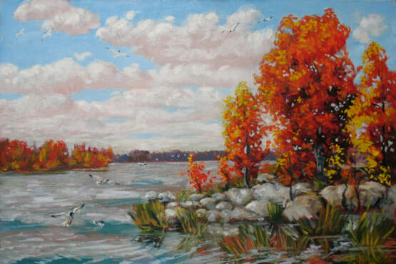 Painting “Lake autumn”, Canvas, Oil paint, Realist, Landscape painting, 2016 - photo 1