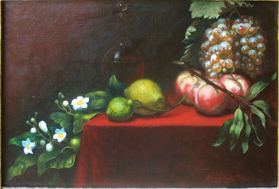 Gemälde „Mit einem Zweig Zitrone“, Leinwand, Ölfarbe, Realismus, Stillleben, 2001 - Foto 1