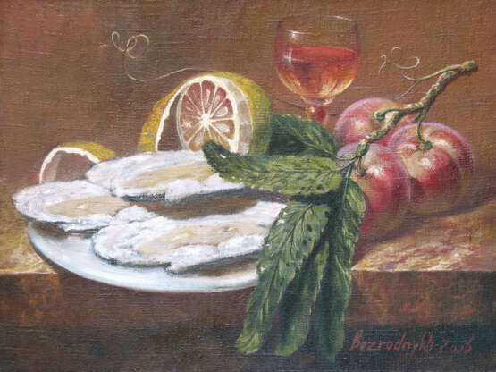 Gemälde „mit Austern“, Leinwand, Ölfarbe, Realismus, Stillleben, 2006 - Foto 1