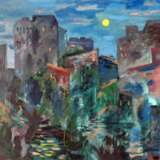 Painting “Moonlit night”, Canvas, Oil paint, Avant-gardism, Landscape painting, 1991 - photo 1