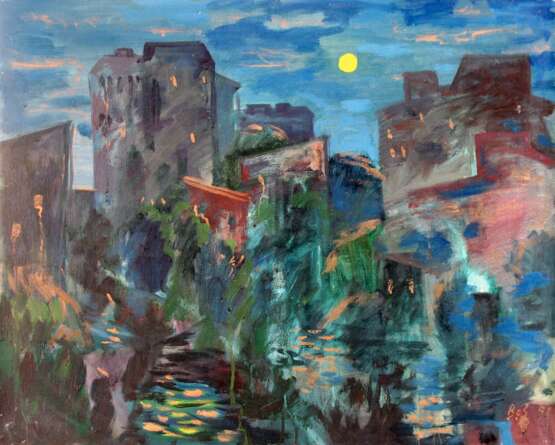 Painting “Moonlit night”, Canvas, Oil paint, Avant-gardism, Landscape painting, 1991 - photo 1