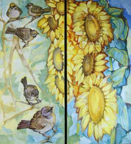 Gemälde „Sunflowers“, Leinwand, Ölfarbe, Impressionismus, Landschaftsmalerei, 1983 - Foto 1