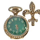 Taschenuhr/Anhängeuhr/Broschenuhr: hochfeine Art Nouveau Emaille-Uhr mit Perlen-und Diamantbesatz, zugeschrieben Le Coultre, um 1900 - фото 1