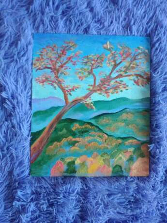 Painting “Tree on a background of mountains”, Canvas, Oil paint, Contemporary art, Landscape painting, 2017 - photo 1