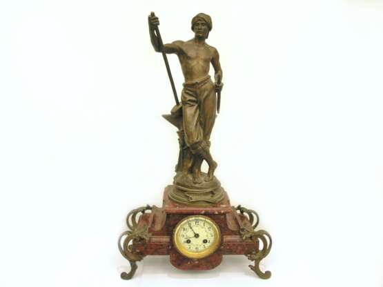 Tischuhr: seltene Jugendstil Bronze/Marmor-Pendule 'Le Travail', Marti Paris um 1890 - Foto 1