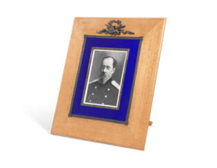 A LARGE GUILLOCHÉ ENAMEL SILVER-GILT AND WOOD PHOTOGRAPH FRAME