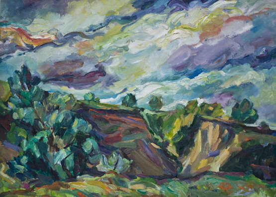Painting “Before the storm”, Cardboard, Acrylic paint, Abstractionism, Landscape painting, Moldova, 2001 - photo 1