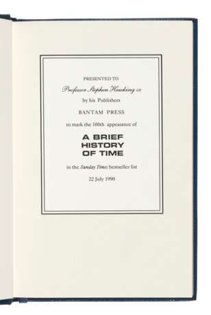 A Brief History of Time in a special presentation binding to the author - photo 1