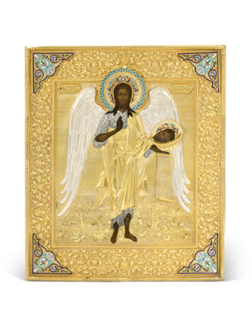 A CLOISONNÉ ENAMEL PARCEL-GILT SILVER ICON OF SAINT JOHN THE BAPTIST - Foto 1